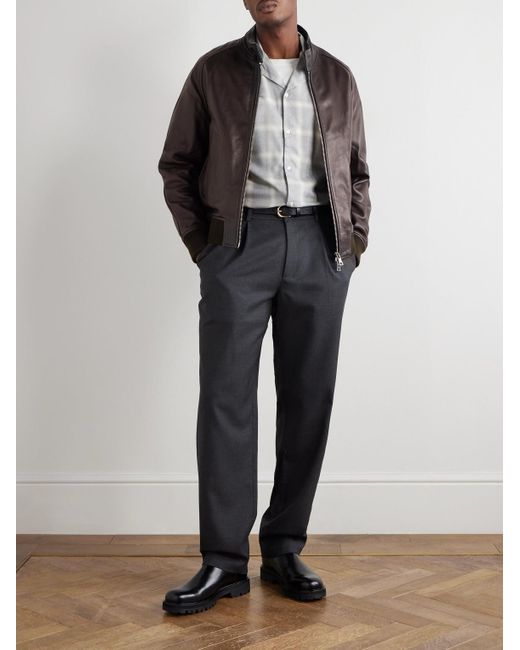 Officine Generale Black Craig Leather Bomber Jacket for men