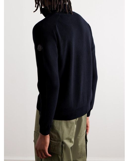 Moncler Cardigan aus einer Baumwoll-Kaschmirmischung mit kurzem Reißverschluss und Logoapplikation in Blue für Herren