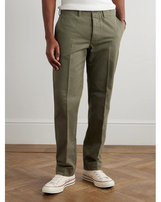 Officine Generale Green Straight-leg Garment-dyed Cotton-twill Trousers for men