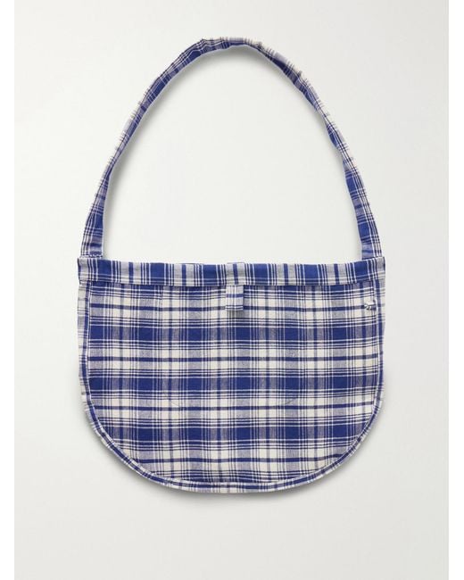 STORY mfg. Blue Big Shop Embellished Checked Cotton Tote for men