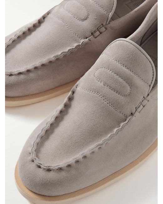 John Lobb White Pace Suede Loafers for men