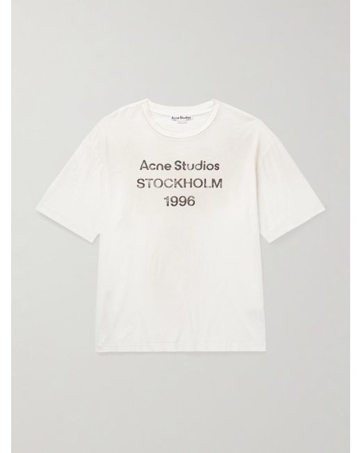Acne Natural Exford Distressed Logo-Print Cotton-Jersey T-Shirt for men