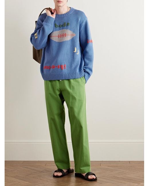 Bode Blue Spirit Intarsia-Knit Pima Cotton And Merino Wool-Blend Sweater for men