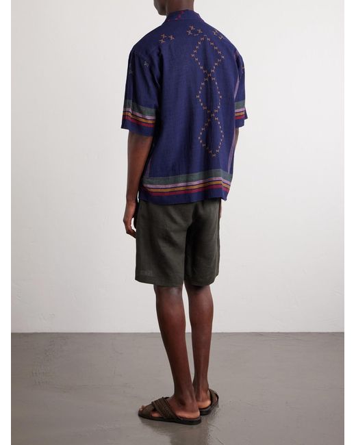 Kardo Blue Rohit Camp-Collar Striped Cotton Shirt for men