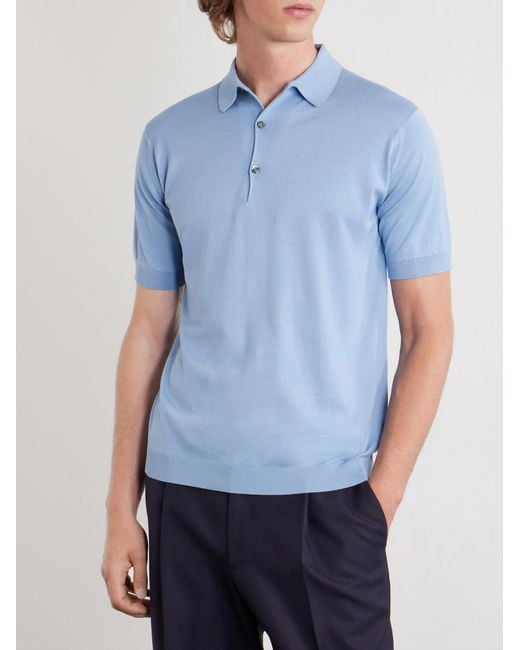 John Smedley Blue Adrian Slim-Fit Sea Island Cotton Polo Shirt for men