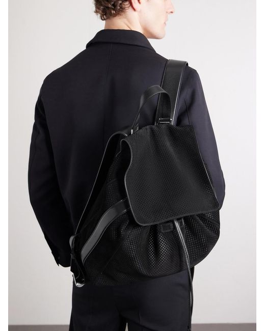 Tom Ford Black T Line Leather-trimmed Perforated Suede Backpack for men