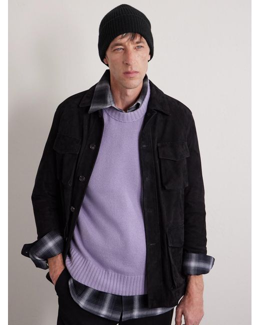 William Lockie Black Ribbed Cashmere Beanie for men