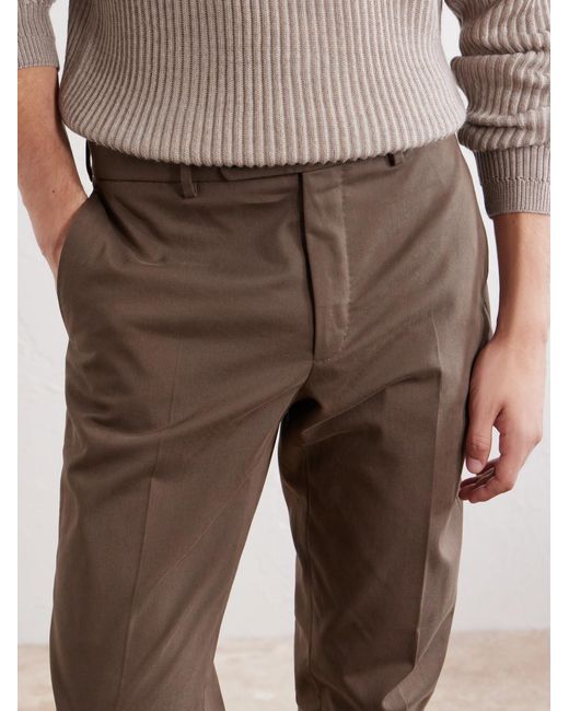 Slowear Brown Straight-Leg Stretch-Cotton Gabardine Trousers for men