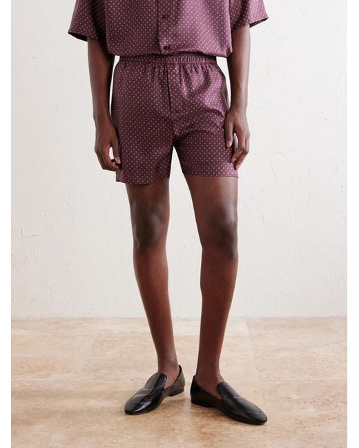 Saint Laurent Purple Straight-Leg Printed Silk-Satin Shorts for men
