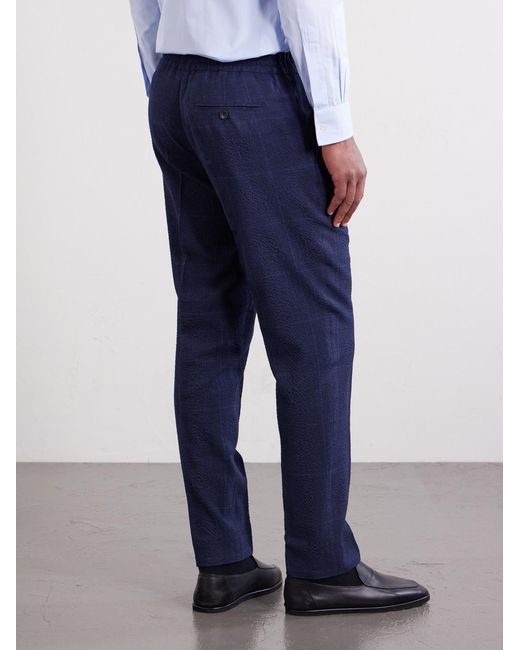 Mr P. Blue Slim-Fit Tapered Checked Wool-Blend Suit Trousers for men