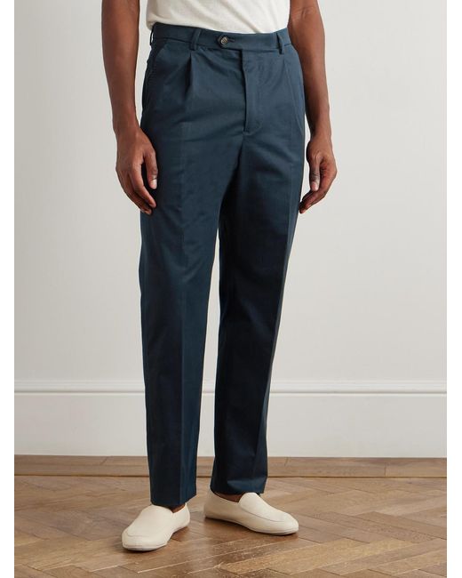 Umit Benan Blue Richard Straight-leg Pleated Cotton-blend Twill Suit Trousers for men