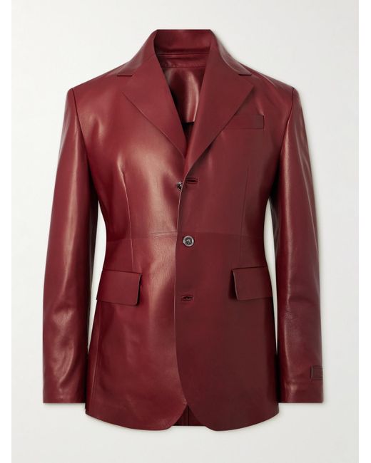 Versace Red Slim-fit Leather Blazer for men
