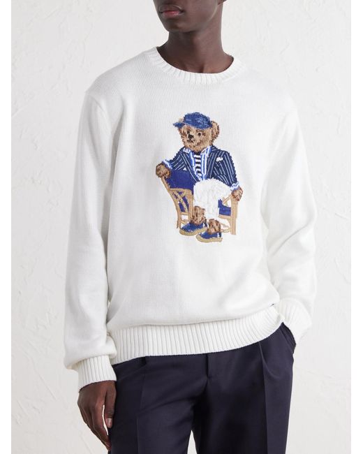Polo Ralph Lauren White Polo Bear-Jacquard Cotton Sweater for men
