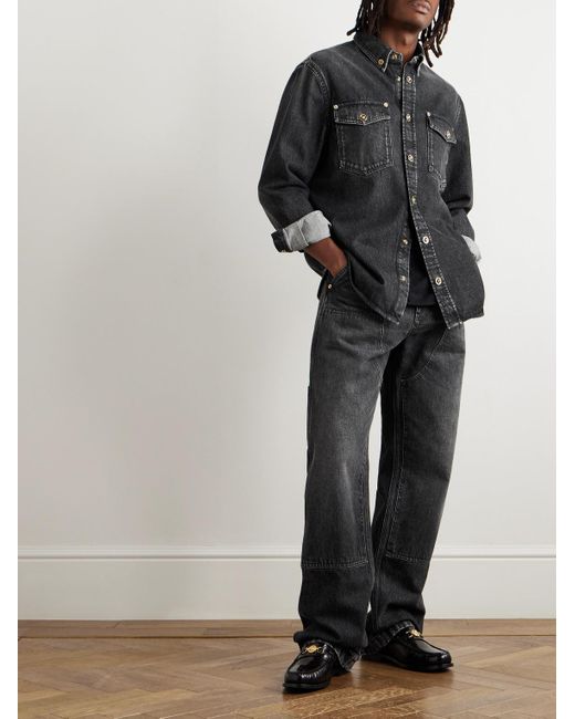 Versace Gray Embellished Straight-Leg Jeans for men