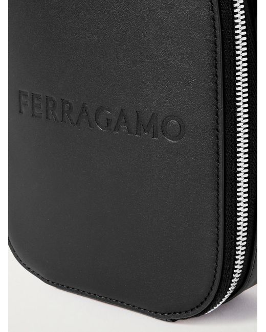 Ferragamo Black Logo-embossed Leather Pouch for men