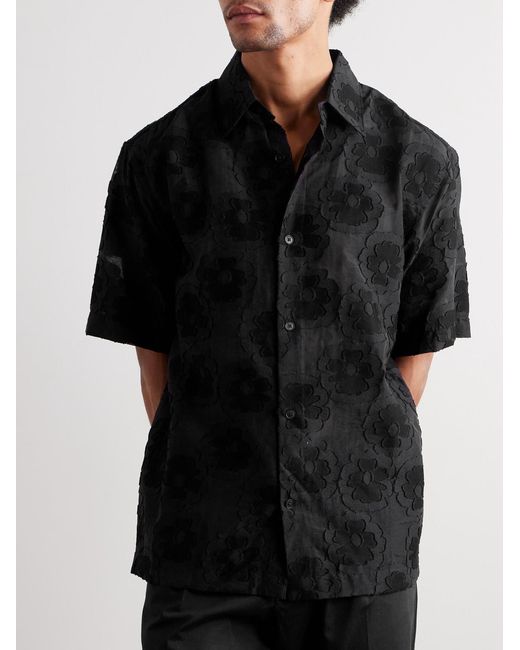 NN07 Black Freddy 50045 Floral-Embroidered Organic Cotton-Blend Shirt for men