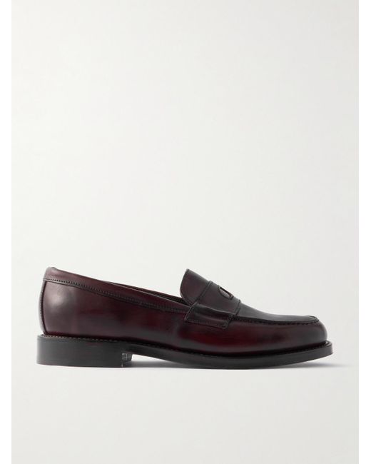 Drake's Red Charles Leather Penny Loafers for men
