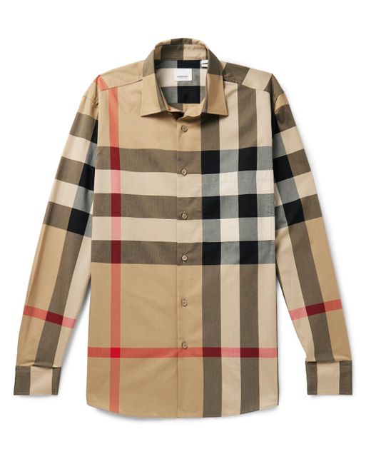 Burberry Natural Checked Cotton-Poplin Shirt for men
