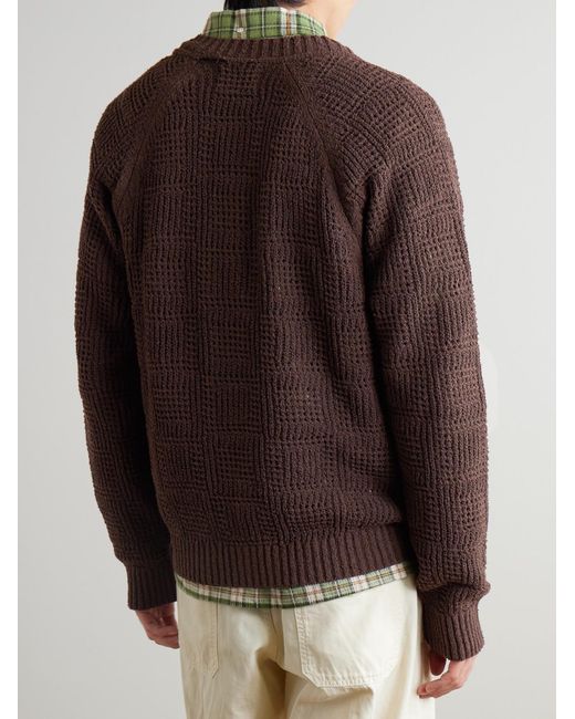 Folk Brown Open-Knit Zip-Up Cardigan for men