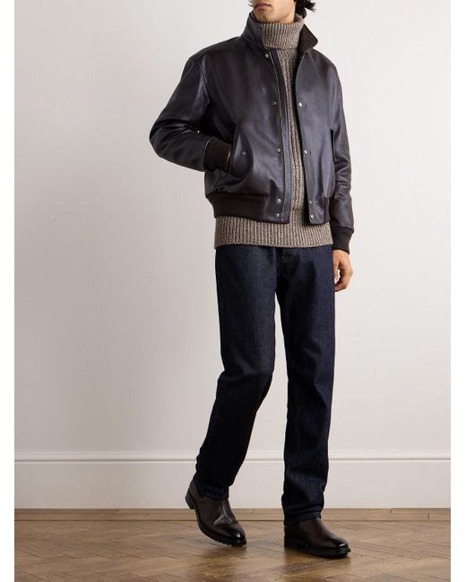 Loro Piana Blue Johnie Leather Bomber Jacket for men