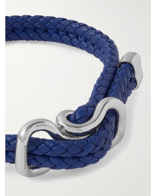 Bottega Veneta Blue Braided Leather And Sterling Bracelet for men