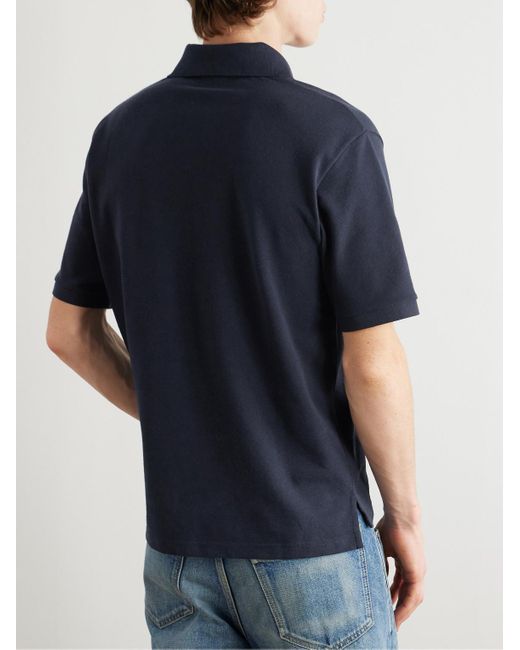 Saint Laurent Blue Logo-Embroidered Cotton-Blend Piqué Polo Shirt for men