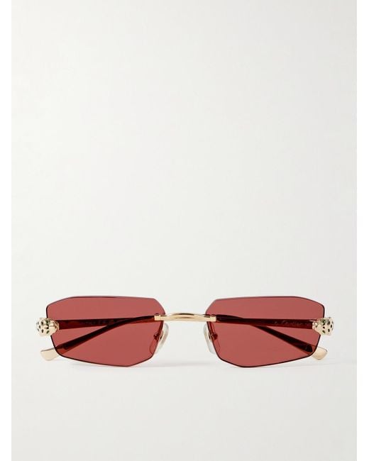 Cartier Red Panthère De Cartier Rimless Rectangle-Frame-Tone Sunglasses for men