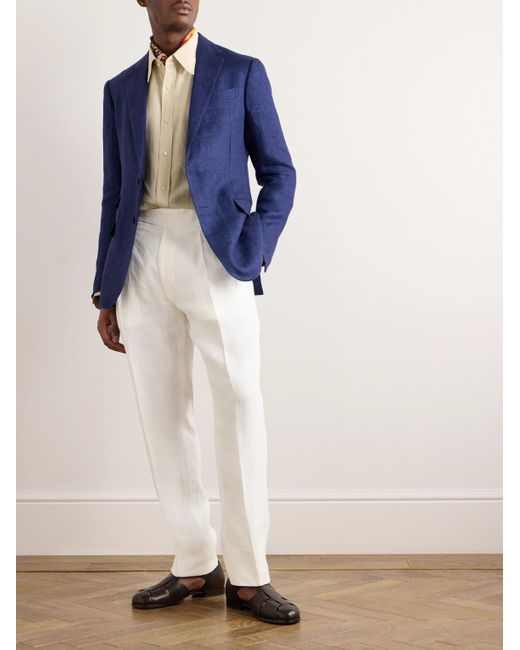 Ralph Lauren Purple Label Byron gerade geschnittene Bundfaltenhose aus Leinen in White für Herren