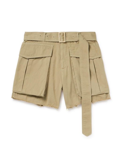 Dries Van Noten Natural Straight-leg Belted Frayed Cotton-gabardine Cargo Shorts for men