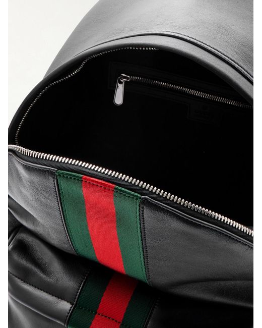 Gucci Black Large Striped Webbing-Trimmed Leather Backpack for men