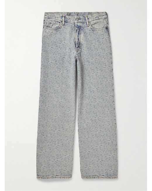 Jeans a gamba larga con logo jacquard 181M di Acne in Gray da Uomo