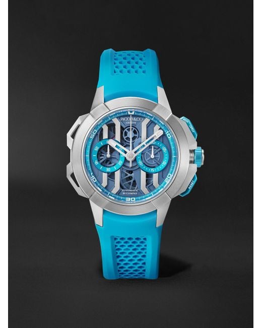 Jacob & Co Blue Epic X Automatic Skeleton Chronograph 44Mm Titanium And Rubber Watch, Ref. No. Ec430.20.Aa.Aa.Abrua for men