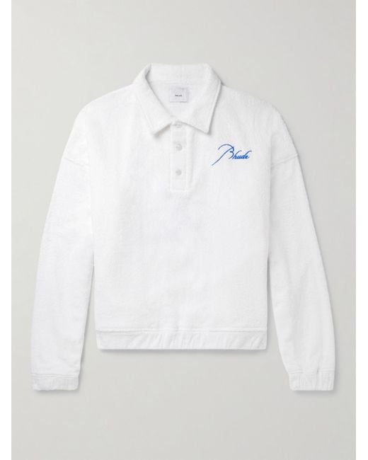 Rhude White Logo-embroidered Cotton-terry Polo Shirt for men