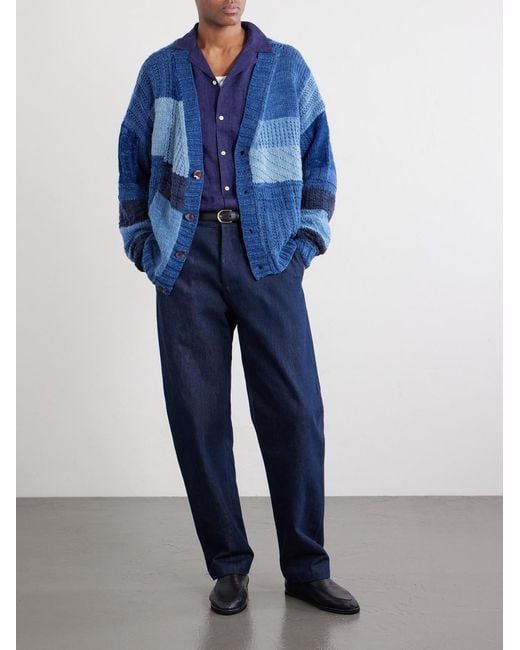 Kartik Research Blue Patchwork Cable-Knit Wool Cardigan for men