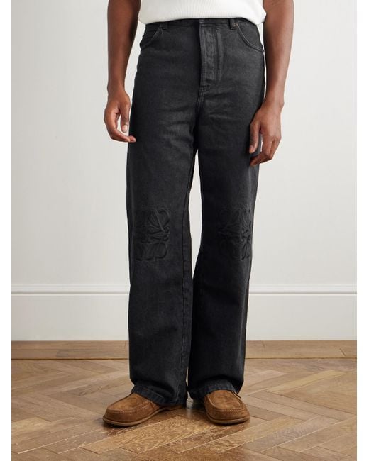Jeans A Gamba Larga Con Logo Ricamato di Loewe in Black da Uomo