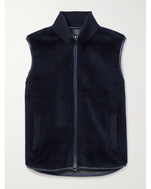 Loro Piana Blue Ennio Leather-Trimmed Wool And Silk-Blend Fleece Gilet for men