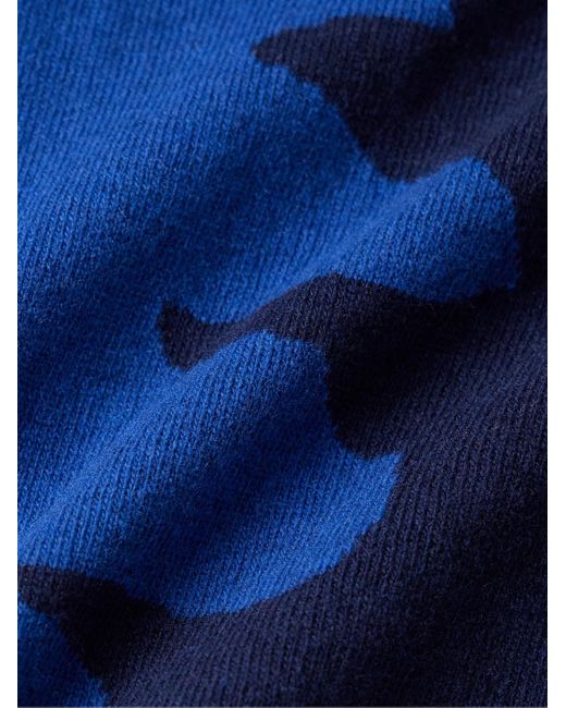 Folk Blue Embroidered Intarsia Wool-blend Cardigan for men
