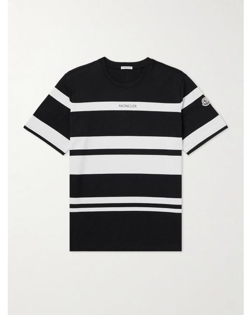 Moncler Black Logo-Appliquéd Metallic Striped Cotton-Jersey T-Shirt for men