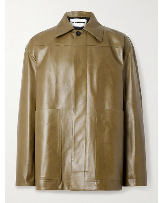 Jil Sander Green Oversized Leather Jacket for men