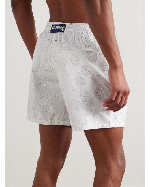 Vilebrequin White Moopea Straight-Leg Mid-Length Metallic-Jacquard Swim Shorts for men
