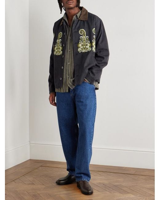 Kartik Research Black Embroidered Bead-embellished Suede-trimmed Denim Jacket for men