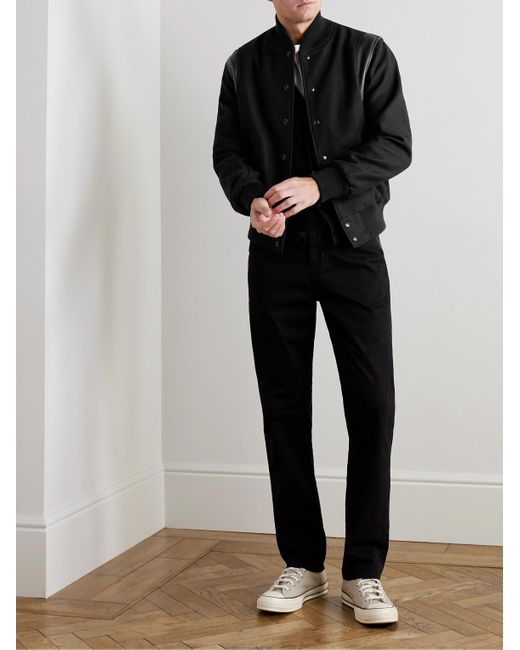 Golden Bear Black Hayes Leather-Panelled Melton Virgin Wool-Blend Varsity Jacket for men