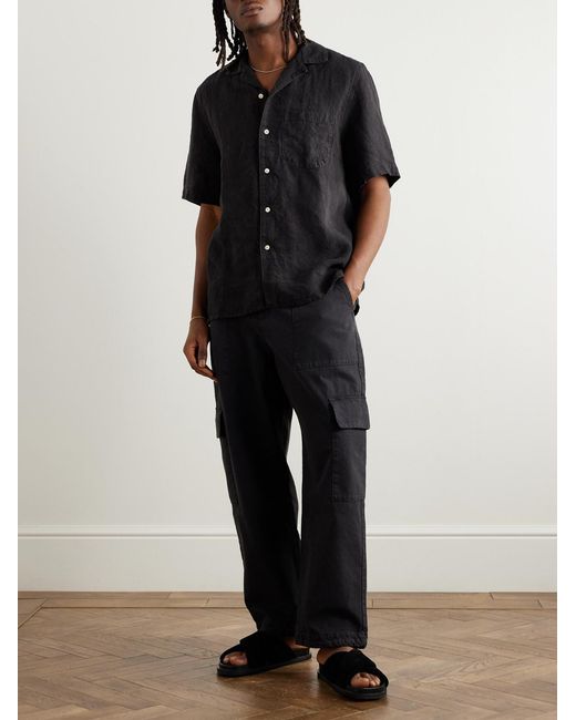 A Kind Of Guise Blue Convertible-collar Linen Shirt for men