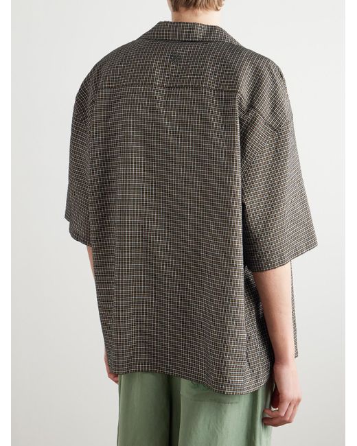 Loewe Gray Paula's Ibiza Convertible-Collar Checked Linen-Blend Shirt for men