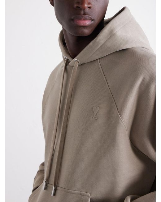 AMI Natural Logo-embossed Stretch-cotton Jersey Hoodie for men