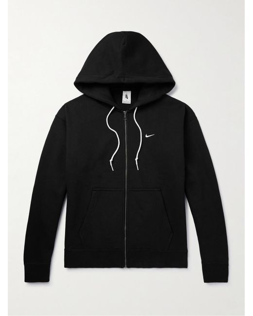 Nike Black Logo-embroidered Cotton-blend Jersey Zip-up Hoodie for men