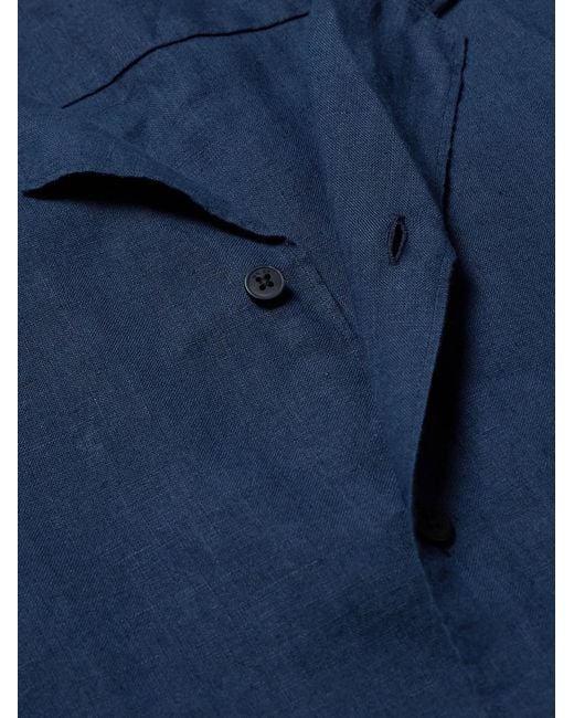 NN07 Blue Julio 5708 Camp-Collar Linen Shirt for men