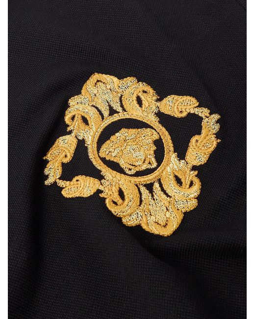 Versace Black Logo-Embroidered Cotton-Piqué Polo Shirt for men
