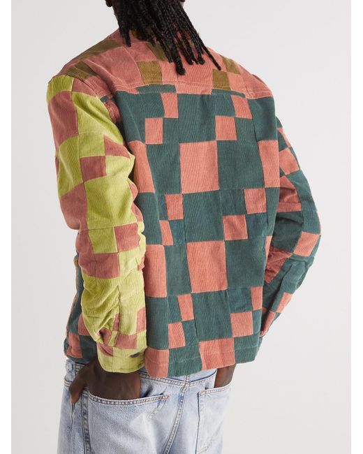 Bode Green Camp-Collar Patchwork Cotton-Corduroy Overshirt for men