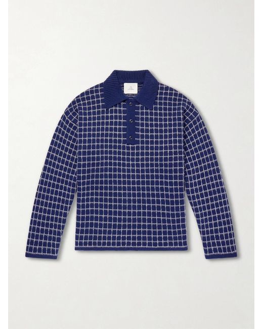 The Elder Statesman Blue Dume Checked Cashmere And Silk-Blend Polo Shirt for men